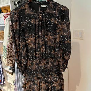 Amanda Uprichard Madalyn Dress Smocked Waist Cuffs Long Sleeve Size M